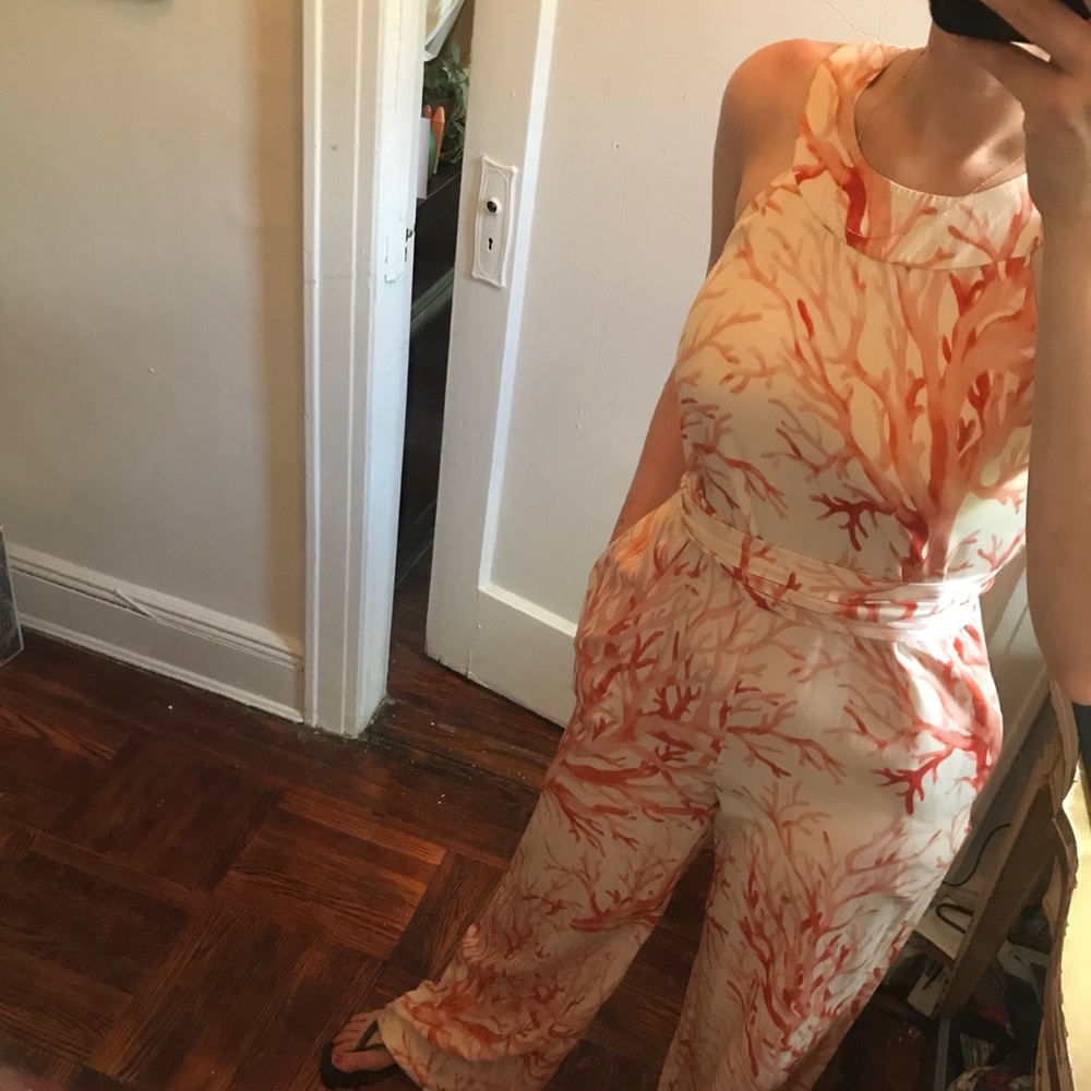 Anthropologie Coral Print Jumpsuit